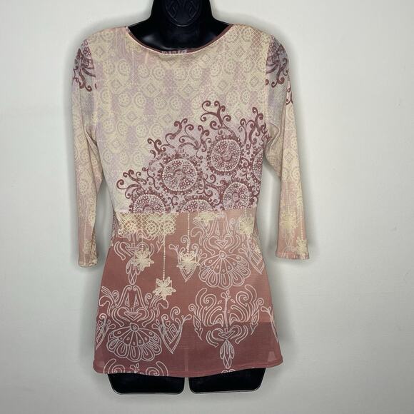 Vtg AXCESS Peach Pink‎ Paisley Babydoll Blouse Y2K Fairy Grunge Ombré Boho Sz M - Picture 5 of 8